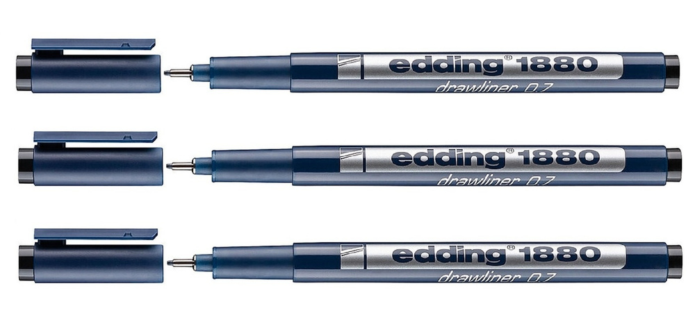 Ручка капиллярная Edding DrawLiner 3 шт толщина письма 0,7 мм, водная основа, черная  #1