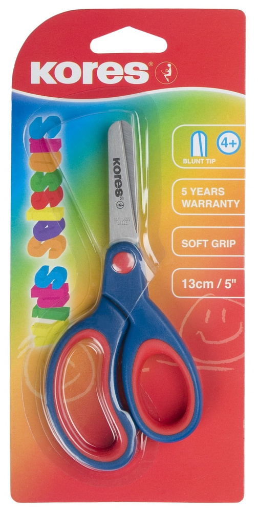 Ножницы Kores детские, Softgrip, 13 см, с пластик, прорезиненные, асимметричные ручки  #1
