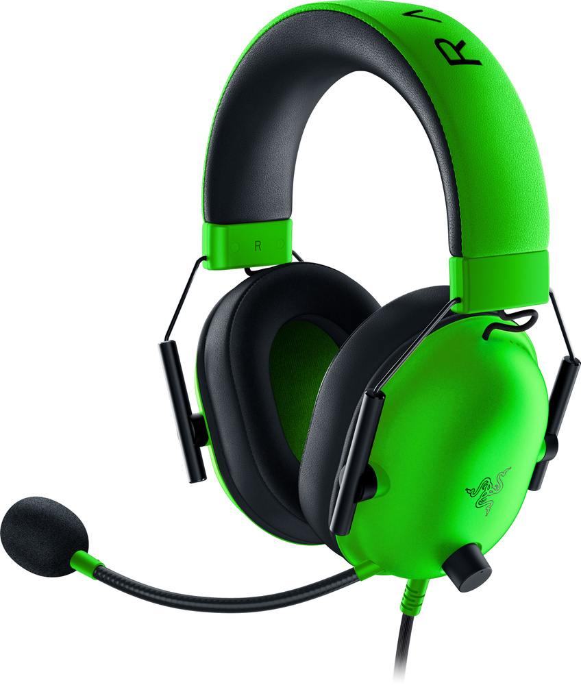 Игровая гарнитура Razer Blackshark V2 X (Green) объемный звук 7.1 Surround,  подключение 3,5 мм, кабель 1,3 + 2 м, полноразмерные, отсоединяемый ...