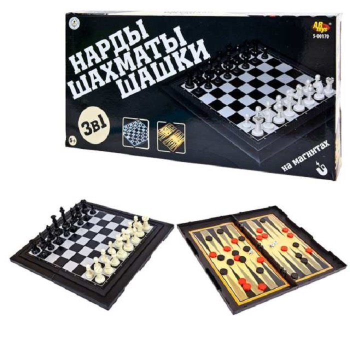 Игра настольная Шахматы, шашки, нарды магнитные, 3в1, в коробке ...