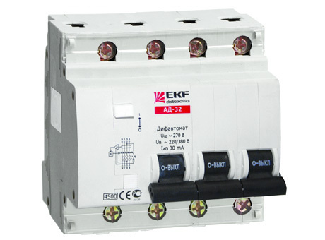 Дифференциальный автоматический выключатель АД32 3 полюс+N, 16А, Тип AC, х-ка C, 30мА. DA32-16-30-4P-pro #1