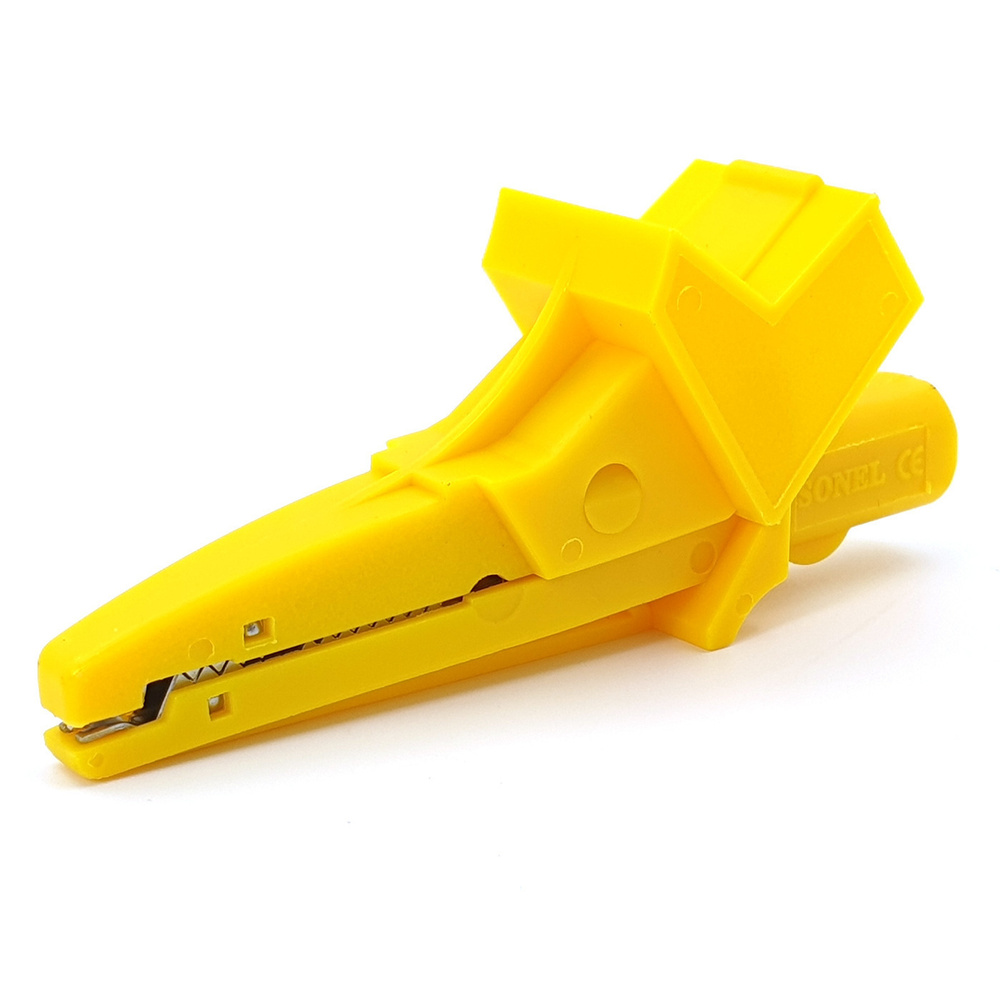 Зажим Крокодил изолированный жёлтый K02 (для мультиметра разъем 4 мм ...