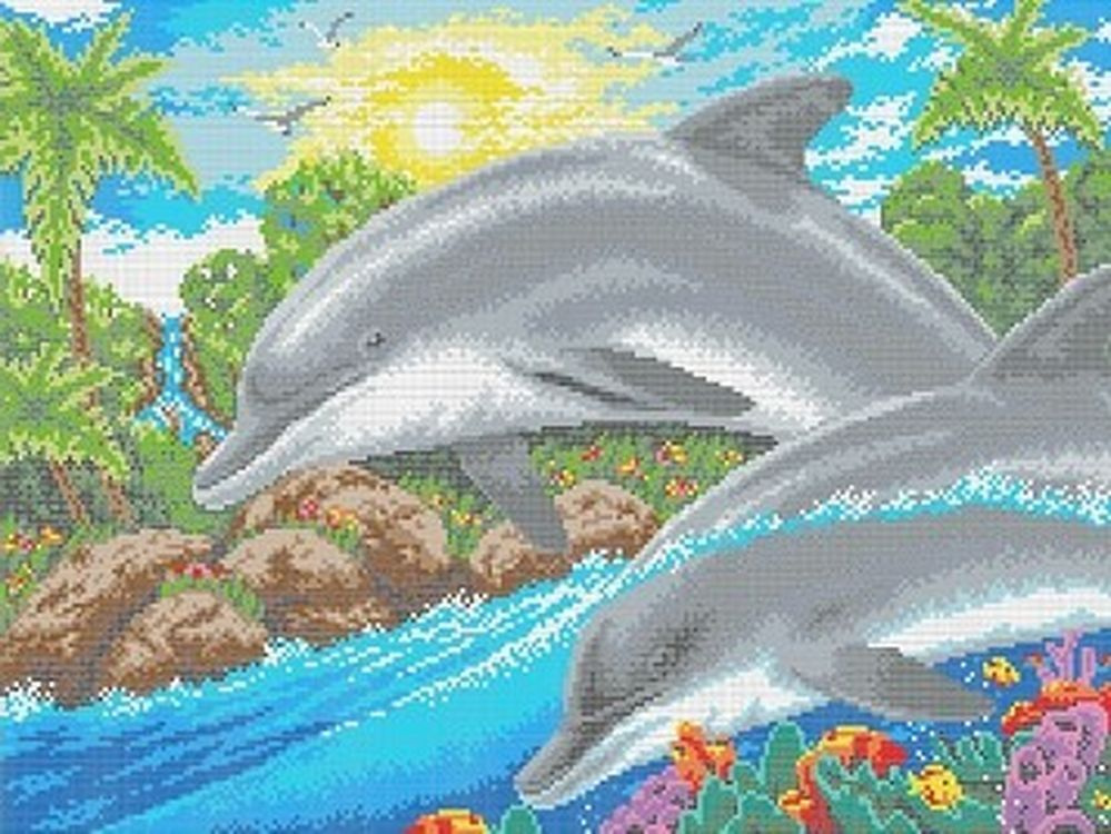 Картина по номерам 20*30 см, картон Радостный дельфин Веселые картинки Lori Ркн-090