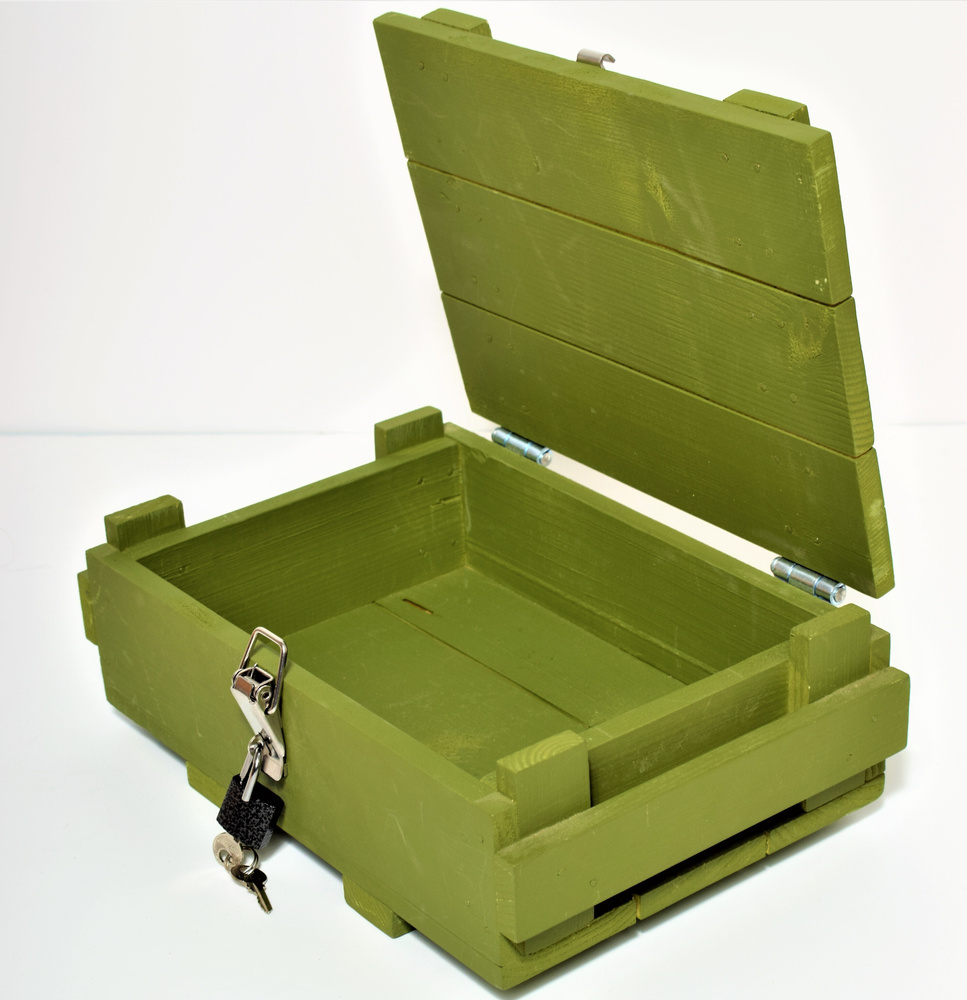 Ящик деревянный в армейском стиле, зеленая шкатулка с крышкой на петлях ...