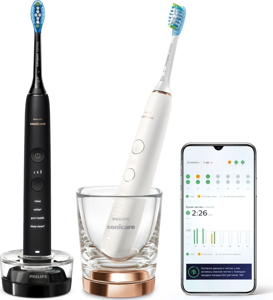 Набор электрических зубных щеток Philips Sonicare Sonicare DiamondClean  9000 HX9914/57 - купить по выгодной цене в интернет-магазине OZON  (177829453)