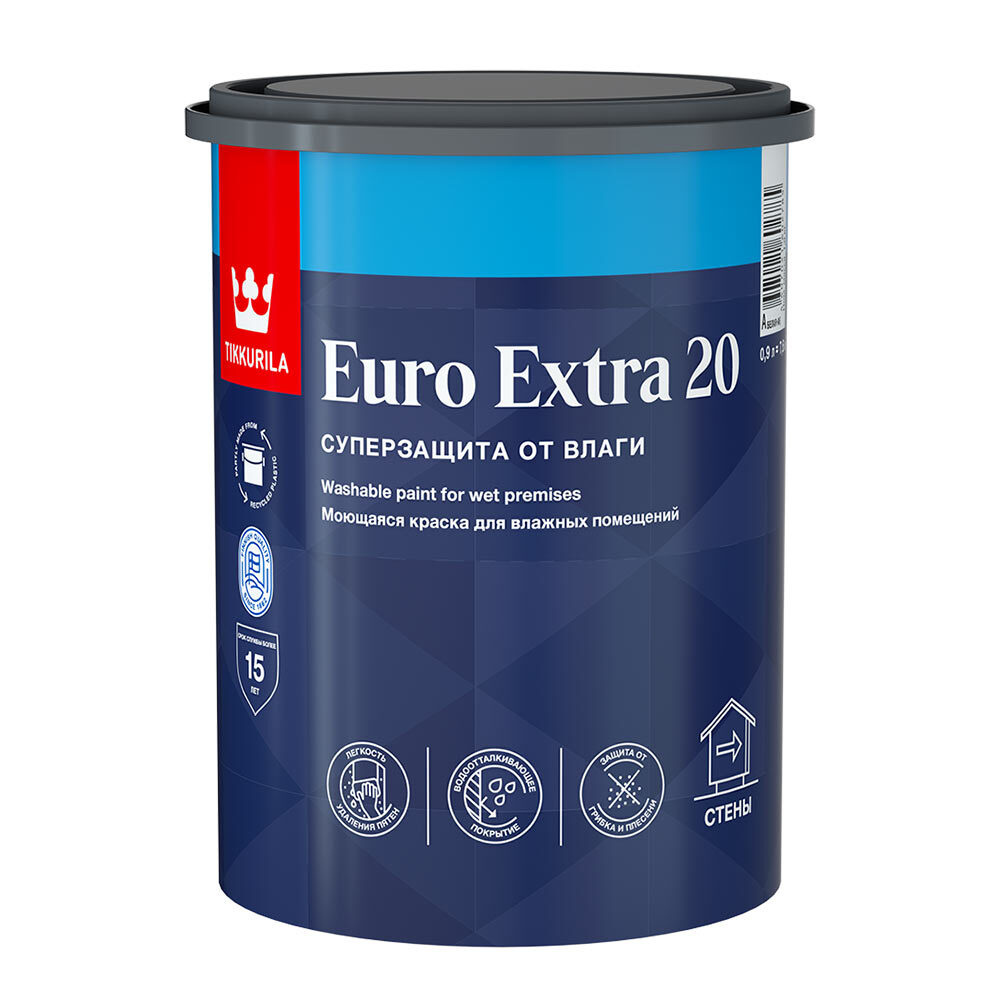 Краска водно-дисперсионная Tikkurila Euro Extra 20 моющаяся белая основа А 0,9 л  #1