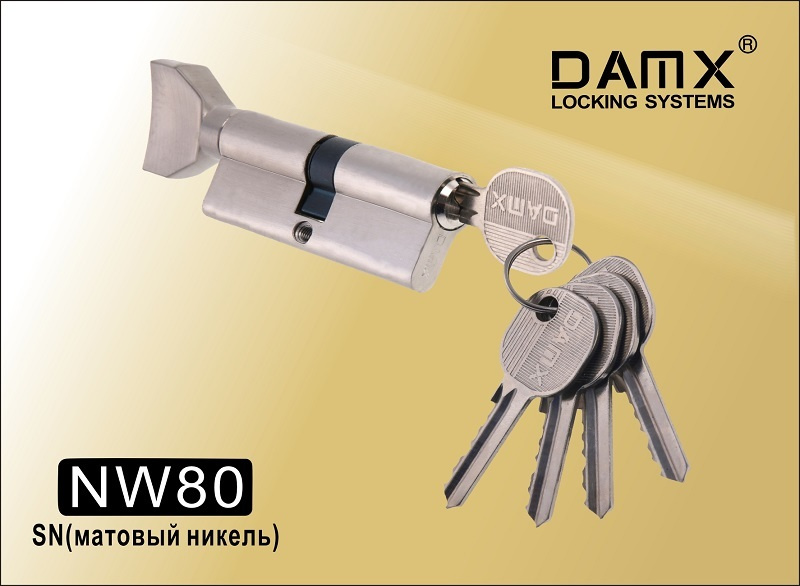 Цилиндровый механизм DAMX ключ-вертушка NW80 (40/40) SN матовый никель  #1