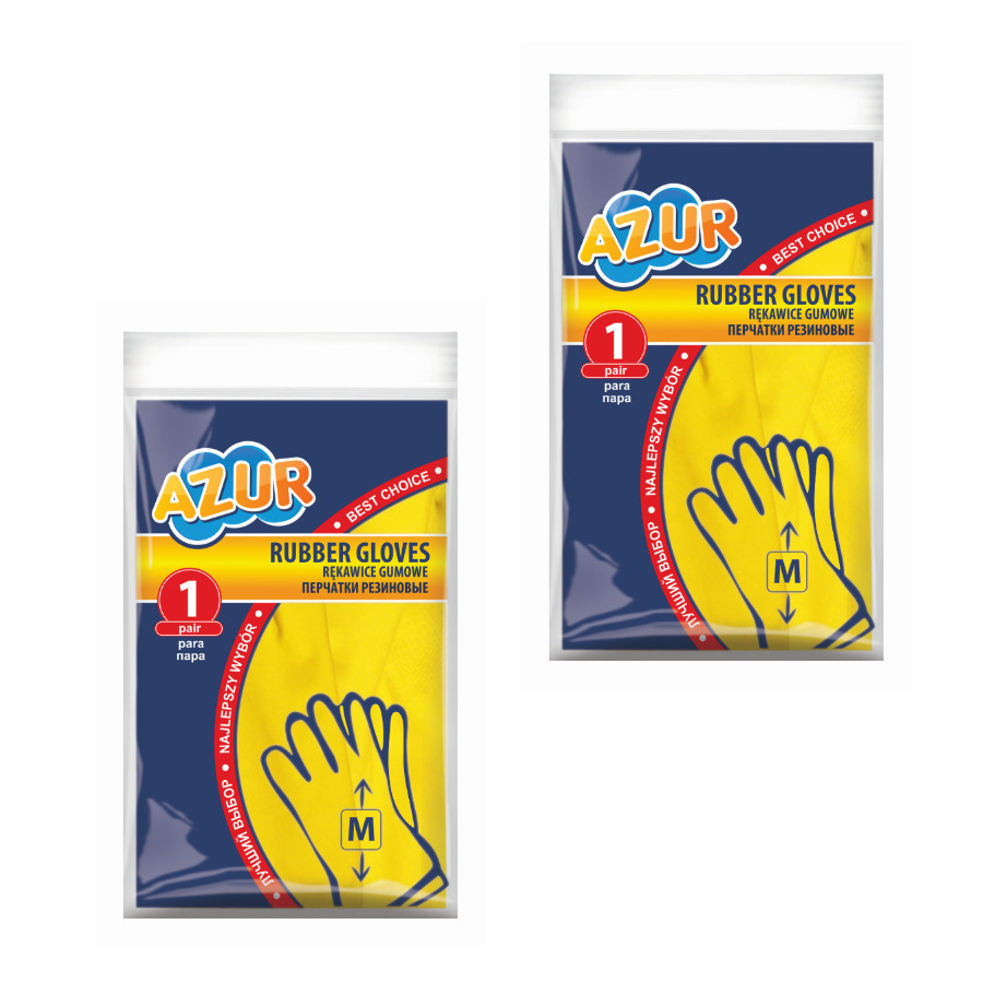 Перчатки резиновые хозяйственные AZUR, размер: M, комплект: 2 пары, цвет: желтый, 092120-2  #1