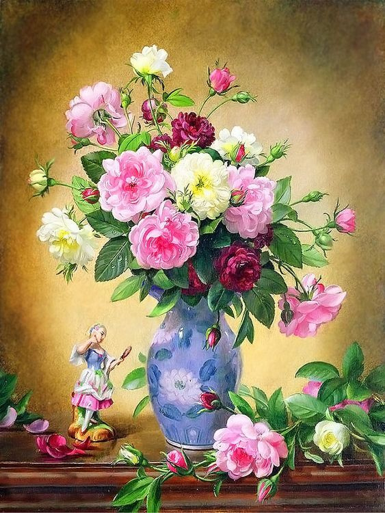 Раскраска «Розы в вазе». №