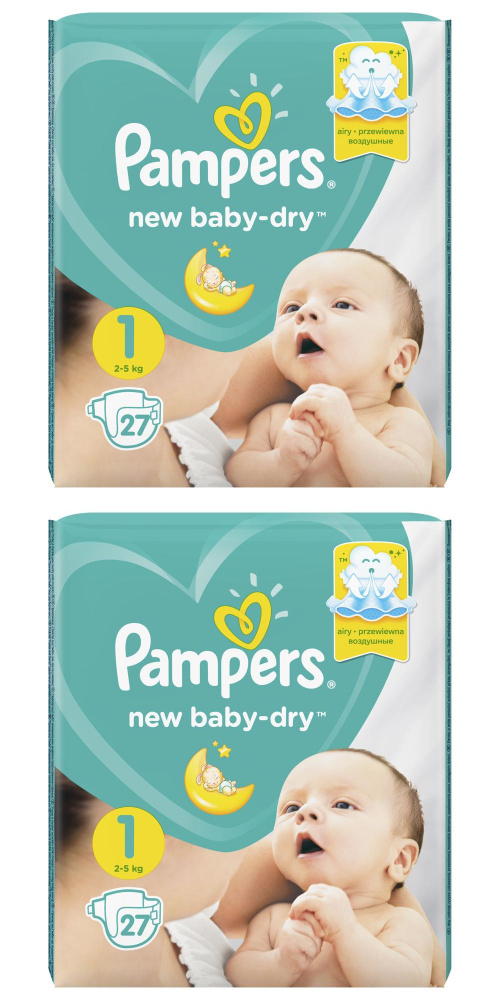 Pampers Подгузники детские New Baby-Dry для новорожденных, 2-5 кг, 1 размер, 27 шт, 2 упаковки /  #1