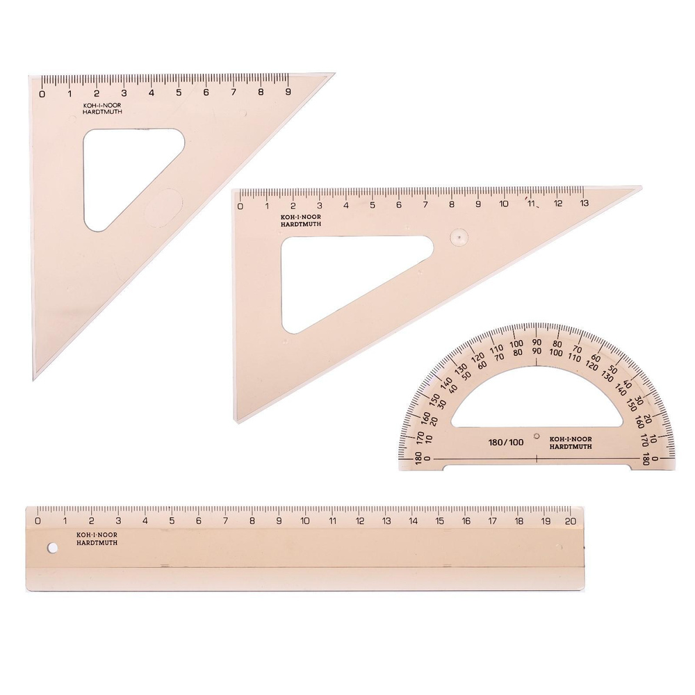 Набор геометрический, малый, Koh-I-Noor, дымчатый: 2 треугольных линейки, транспортир, линейка 20 см #1