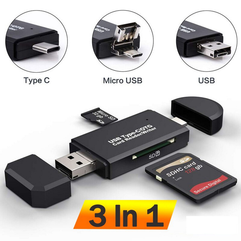 Универсальный Картридер OTG USB Type-C -micro sd- usb- sd- cf -usb 2.0 -  купить с доставкой по выгодным ценам в интернет-магазине OZON (338187741)