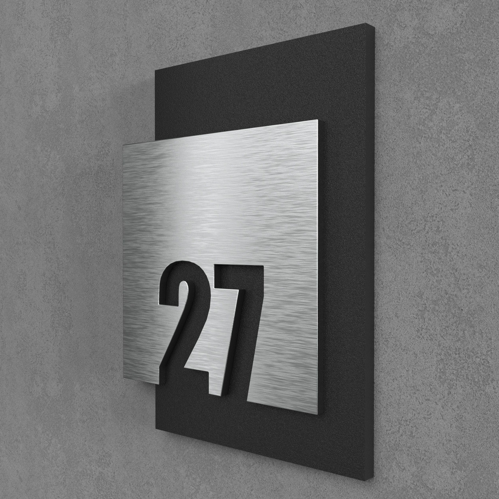 Цифры на дверь квартиры, табличка самоклеящаяся номер 27, 15х12см, царапанное серебро  #1