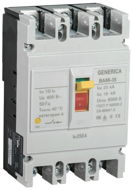Выключатель автоматический 3п 250А 25кА ВА66-35 GENERICA SAV30-3-0250-G  #1