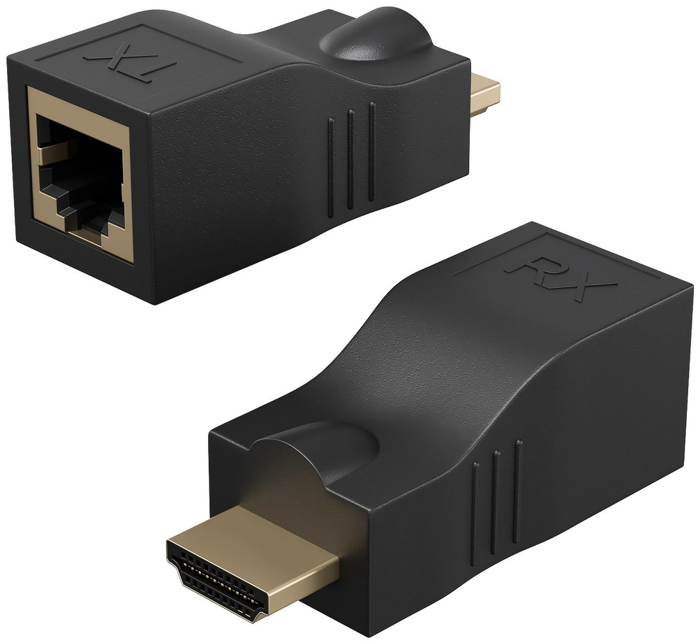HDMI удлинитель по витой паре GSMIN адаптер RJ-45 CAT-5e/6 до 30м (Черный)  #1