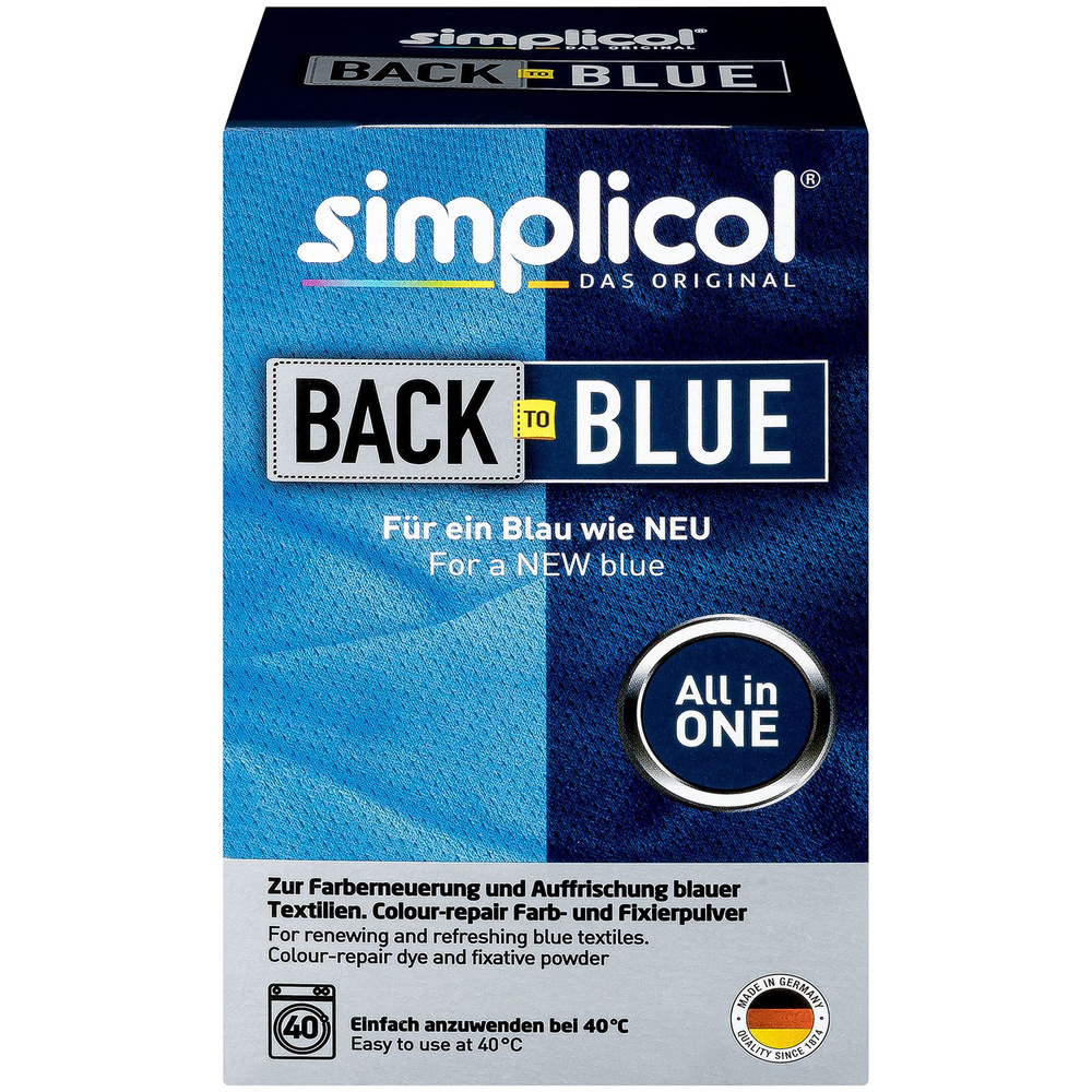 Simplicol Back To BLUE All-in-1, СИНЯЯ, краска для восстановления цвета одежды, тканей, текстиля, джинсов #1