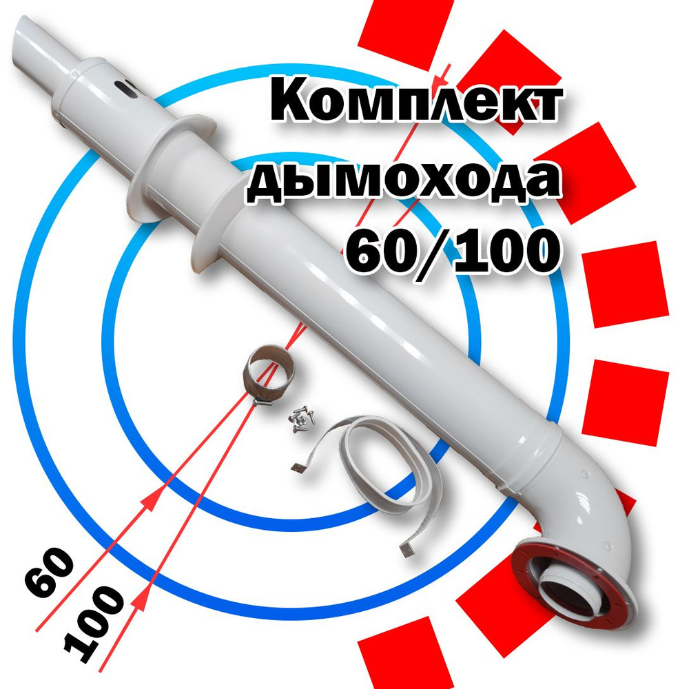 Комплект коаксиального дымохода 60/100 мм Универсальный Антилед 980мм ТЕРМОХОД П, для газовых котлов #1
