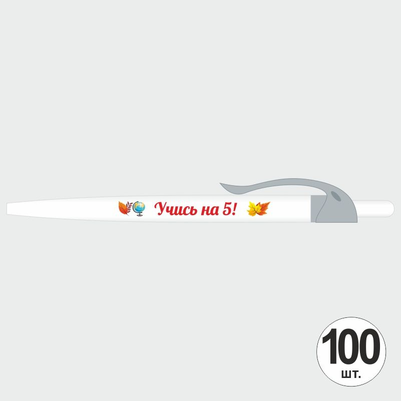 Подарочный набор ручек ПолиЦентр "Учись На 5" 100 шт, серый клип, синий стержень #1