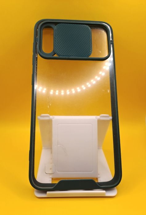Чехол для Samsung Galaxy A10 прозрачный, силиконовый борт, ребристая свап-камера, цвет: темно-зеленая #1