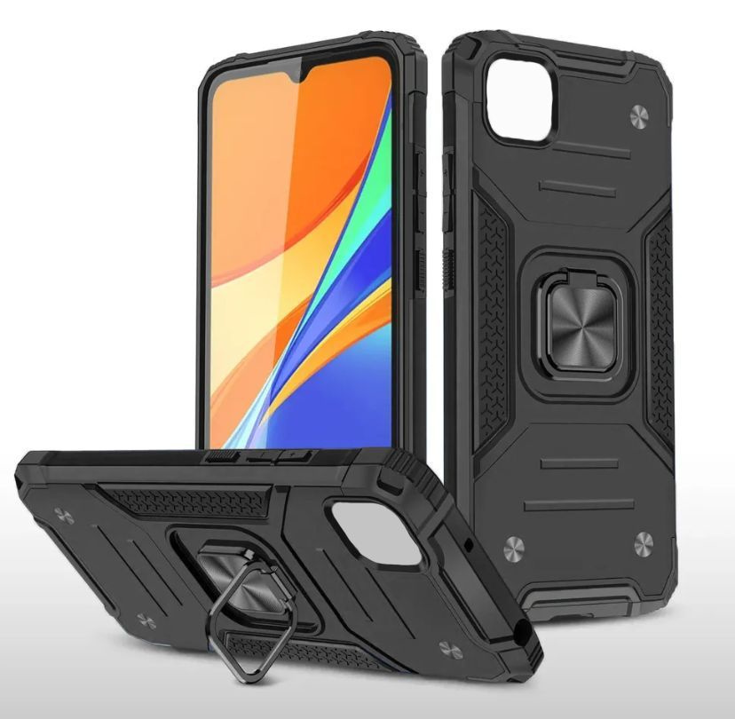 Противоударный чехол для Samsung Galaxy A22 5G черный с пластиной для магнитного автодержателя и кольцом #1