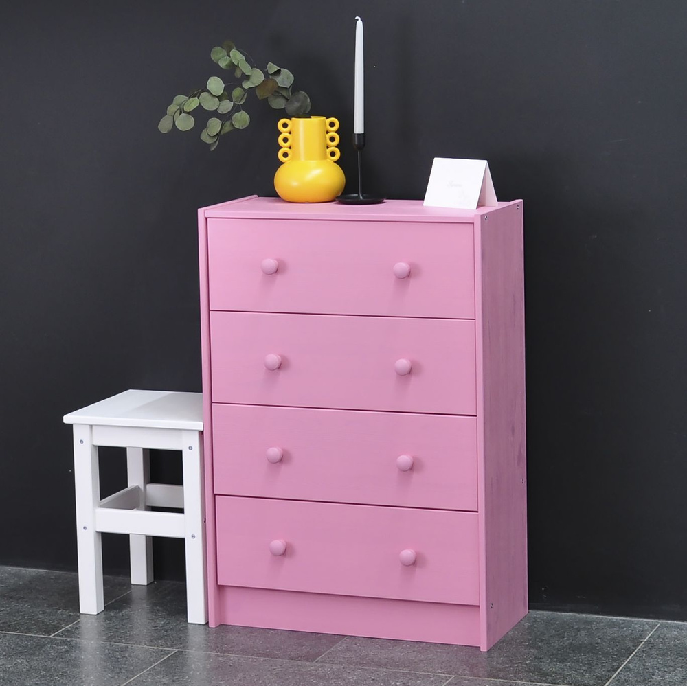 Стильный розовый Комод деревянный 4 ящика для вещей и игрушек Раст с органайзерами из массива сосны  #1
