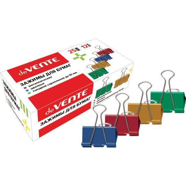 Зажимы для бумаг deVENTE 25 мм, на 100 листов, комплект 12 шт ...