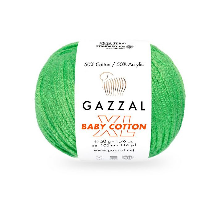 Пряжа Gazzal Baby Cotton xl 1 шт цвет 3466 весна, 105м/50г, 50% хлопок, 50% полиакрил /Газзал Беби Коттон/ #1