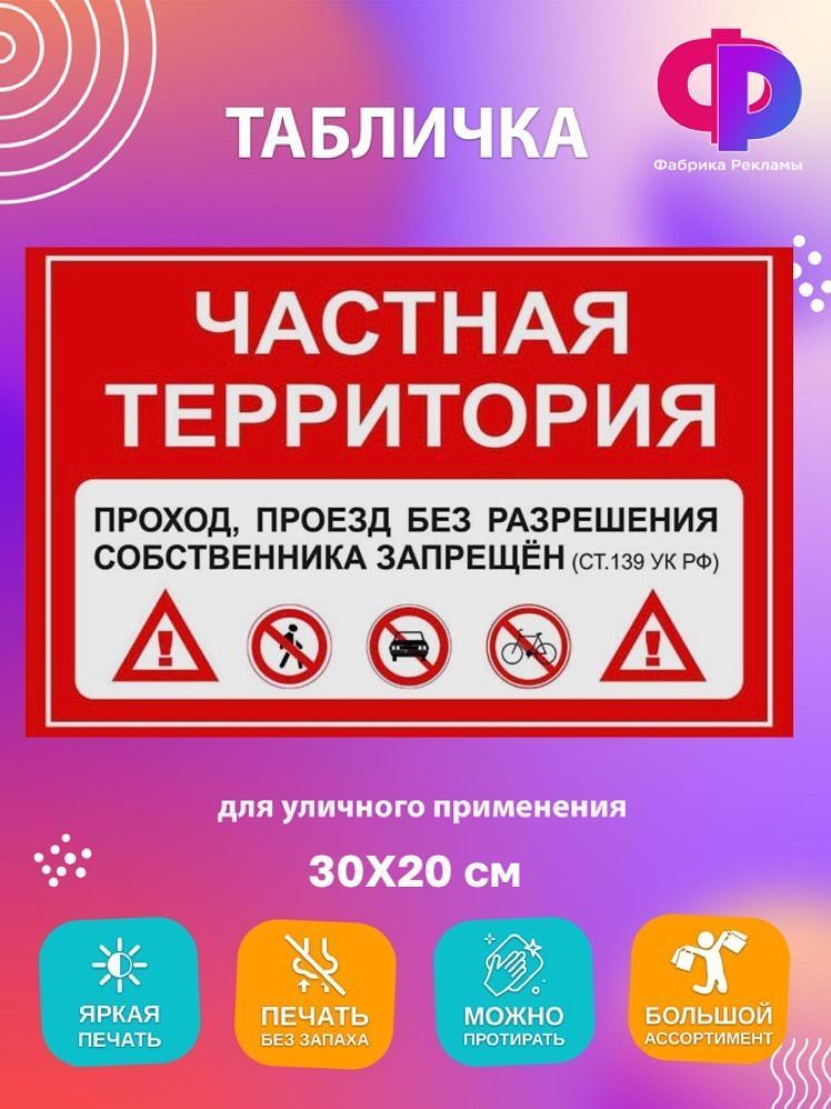 Информационная табличка частная территория, 20 см, 30 см - купить в ...