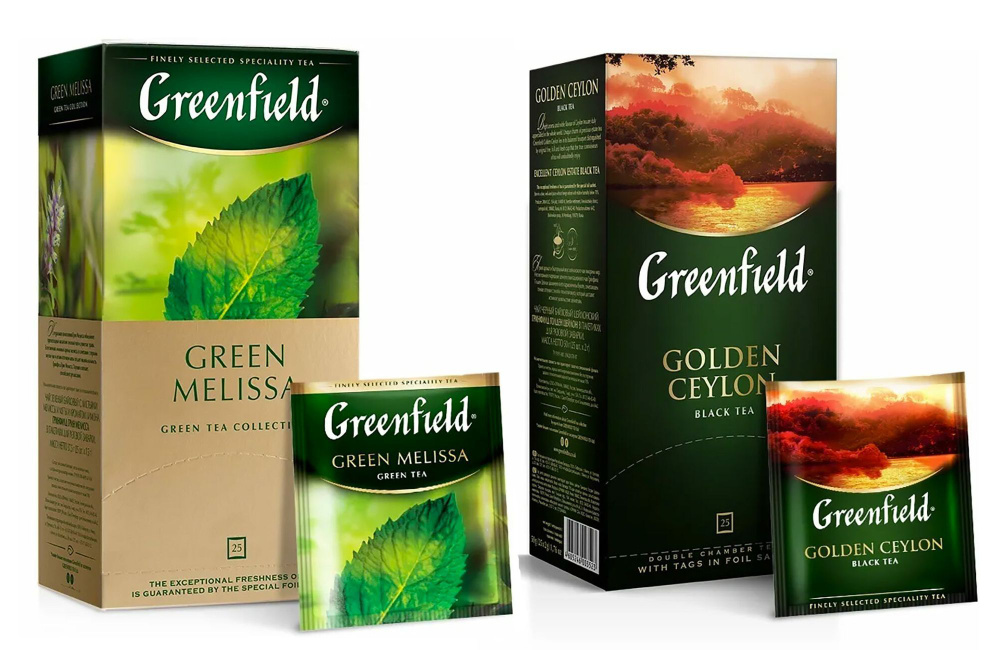 Чай зеленый Green Melissa /чай чёрный Golden Ceylon Greenfield 2шт по 25 пак  #1