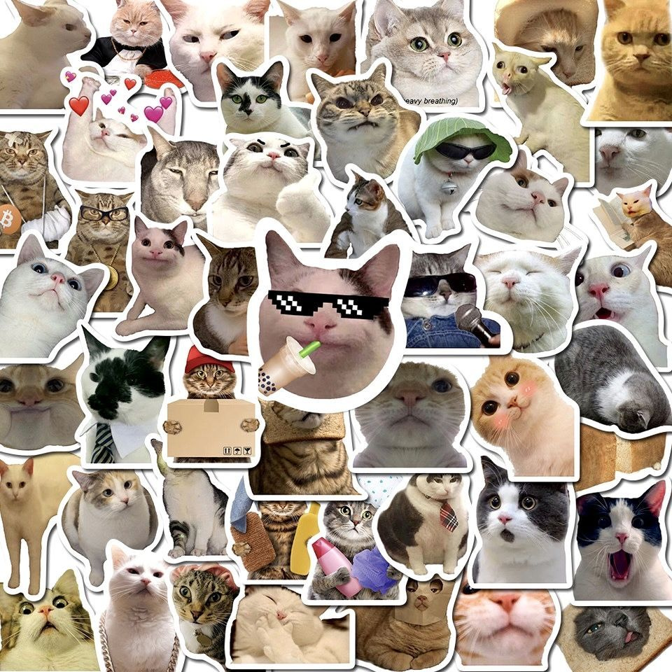 Стикеры Котики мемы/ набор наклеек мемные коты (50шт.) #1