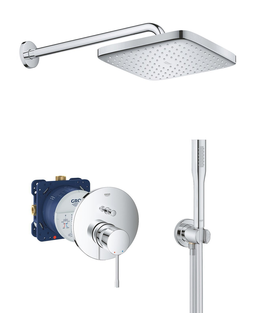 Душевая система Grohe Essence New 250 Cube с квадратным тропическим душем  купить на OZON по низкой цене (1028711011)