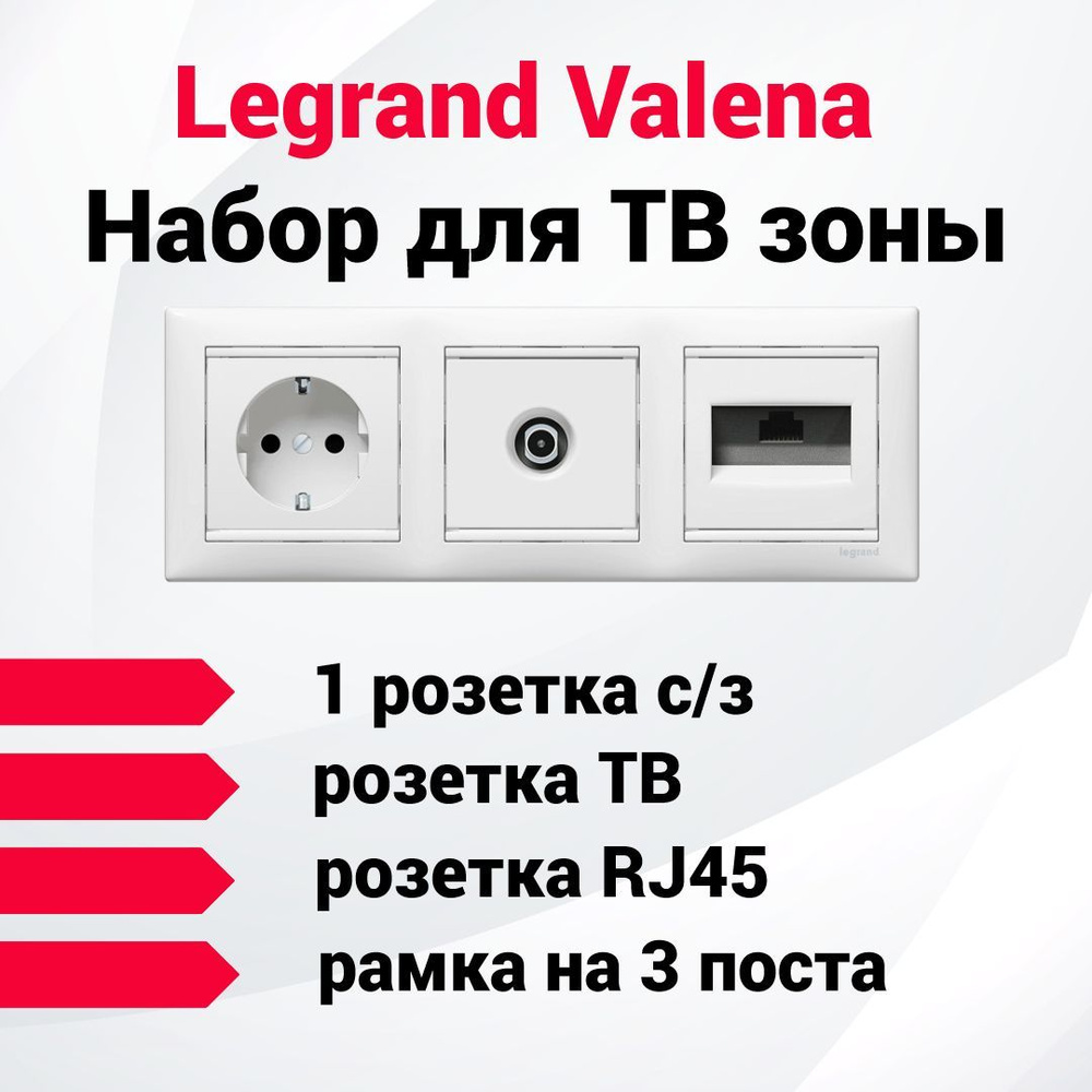 Розетки Legrand Valena набор для TV зоны (1 розетка с/з+TV+RJ45)