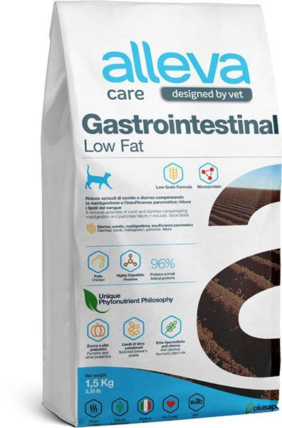 Сухой корм Alleva Care Cat Gastrointestinal Low Fat для кошек при  заболевании ЖКТ облегченный, 1,5 кг - купить с доставкой по выгодным ценам  в интернет-магазине OZON (1058388535)