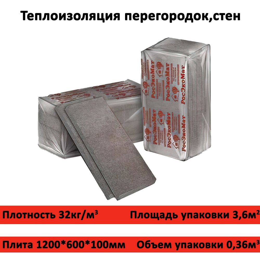 Конопляный утеплитель РосЭкоМат Кенаф 1200х600х100 мм, 5 плит, 0.36 м3 для  стен и перегородок дома купить по доступной цене с доставкой в  интернет-магазине OZON (242783355)