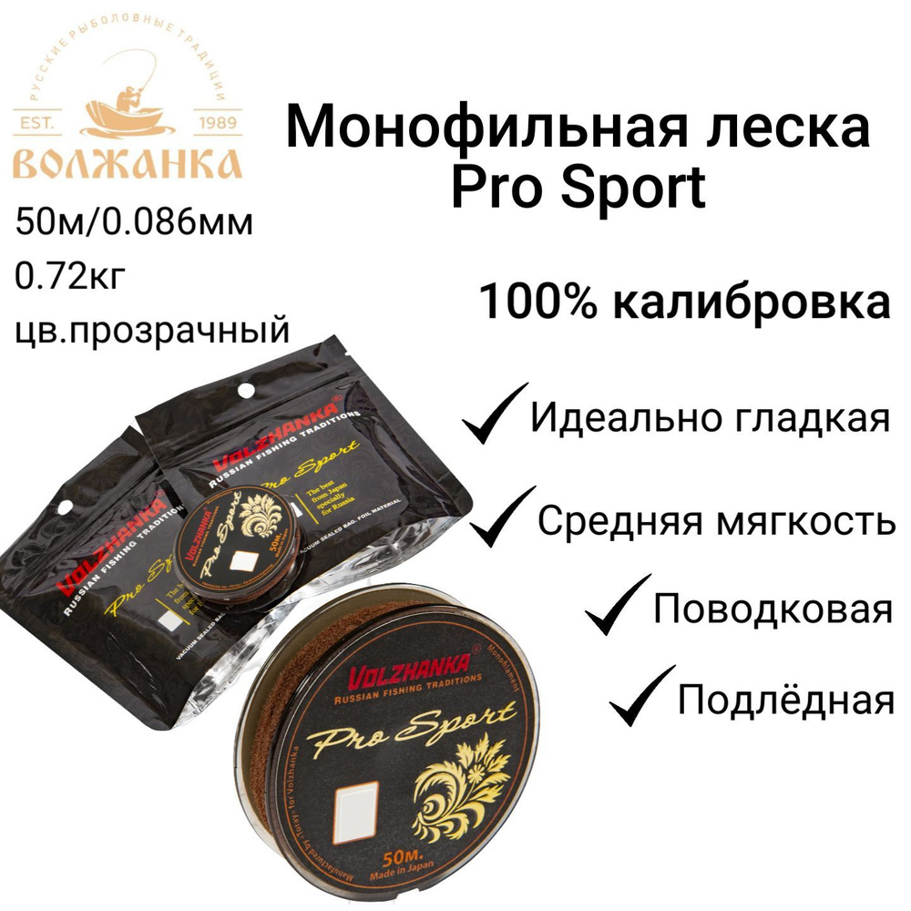 Монофильная леска для рыбалки Волжанка Леска Pro Sport_0.25, 1 шт. по 50 м  купить по выгодной цене в интернет-магазине OZON (562990933)