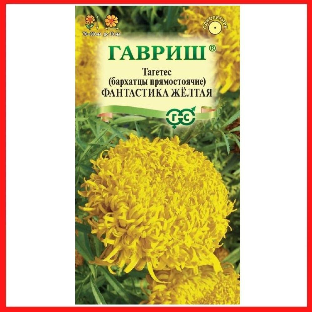 Семена Бархатцы прямостоячие "Фантастика желтая" Тагетес 0,1 гр, однолетние цветы для дачи, сада и огорода, #1