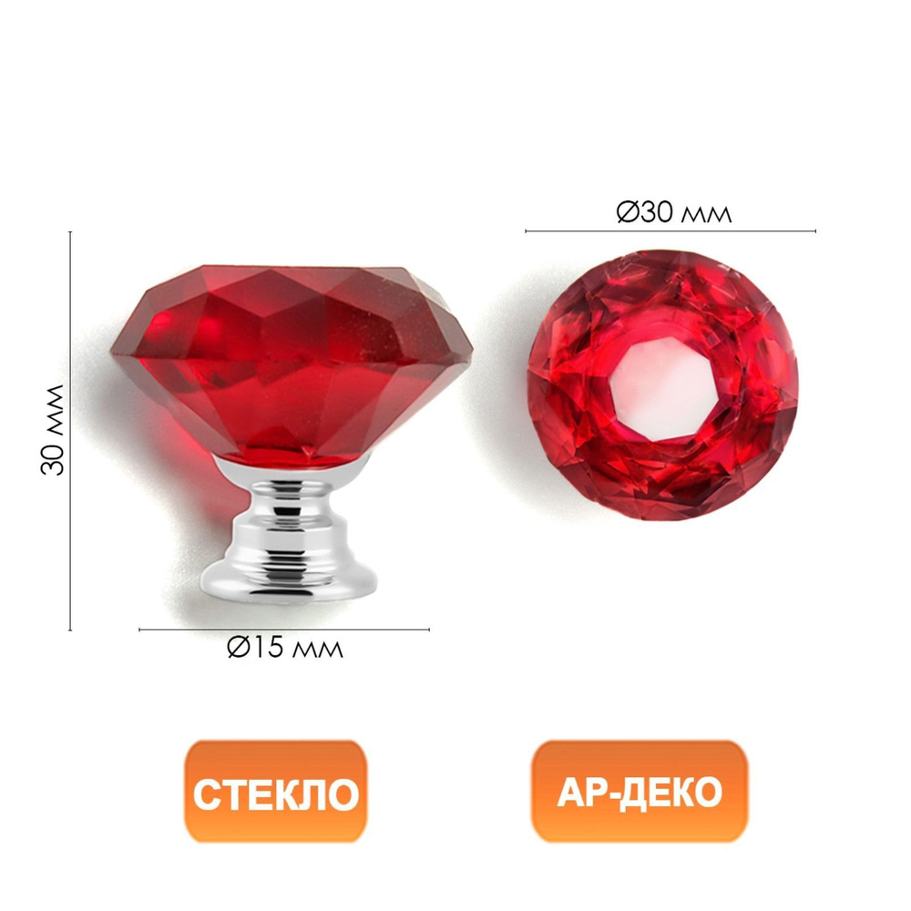 Ручка кнопка CAPPIO, цвет красный Алмаз, стеклянная, d-30 мм #1
