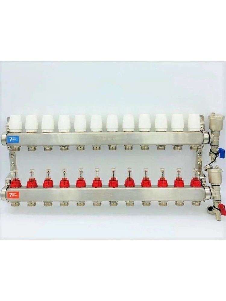 Коллектор для теплого пола12-вых. с расходомерами,БЕЗ КРАНОВ 1"x3/4", VR113A  #1