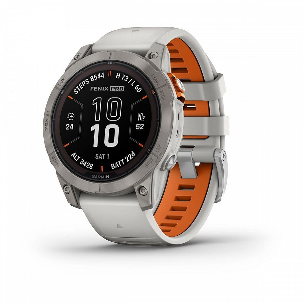 Часы Garmin FENIX 7 PRO Sapphire Solar 010-02777-21 титановый серый с серо-оранжевым ремешком 2023  #1