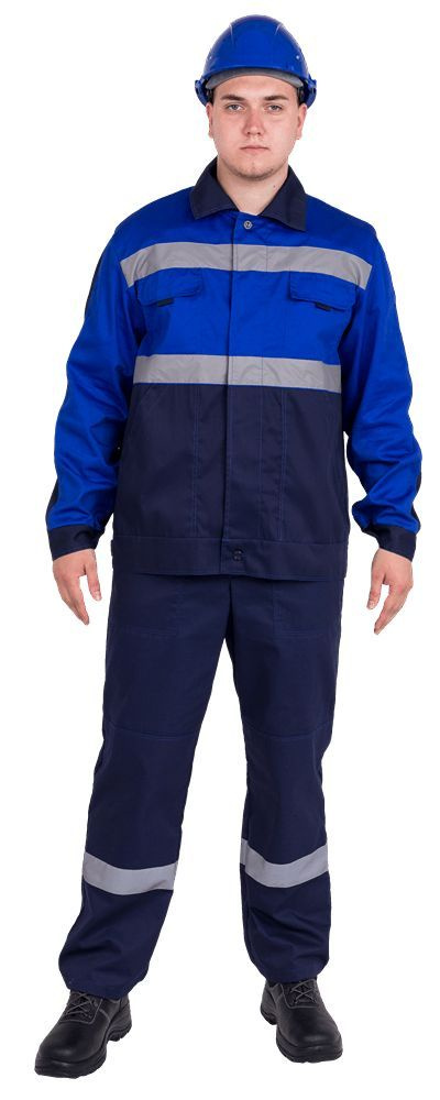 Костюм рабочий мужской Новатор 170-176/52-54 т.синий/васильковый, куртка и полукомбинезон, рабочая одежда, #1