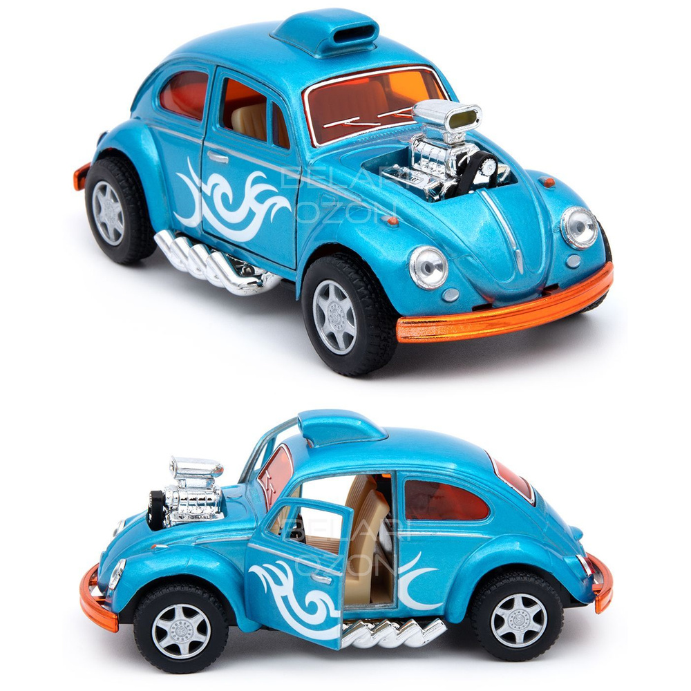 Машинка металлическая Kinsmart 1:32 Volkswagen Beetle Custom Dragracer  (Фольксваген Жук драгстер) KT5405D инерционная, двери открываются / Голубой  - купить с доставкой по выгодным ценам в интернет-магазине OZON (609038027)