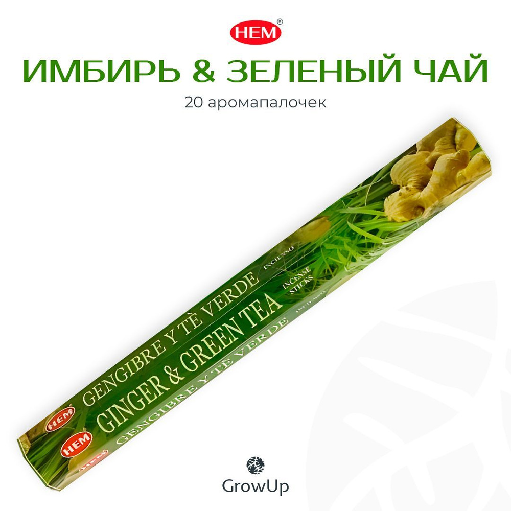 HEM Имбирь и Зеленый чай - 20 шт, ароматические благовония, палочки, Ginger & Green Tea - Hexa ХЕМ  #1