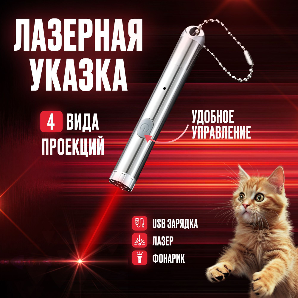 Лазерная указка для кошек и собак игрушка лазер, дразнилка, фонарик с USB  зарядкой