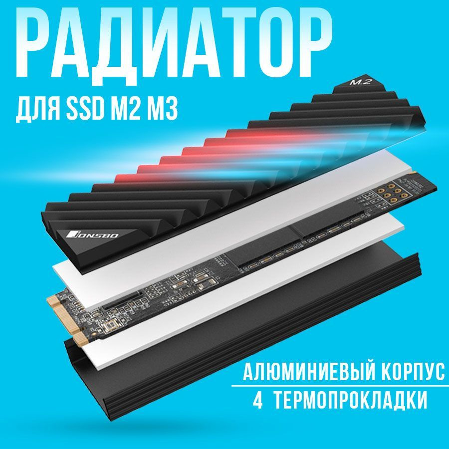 Радиатор для SSD M2 M3 NVMe алюминиевый / Корпус охлаждение для ...