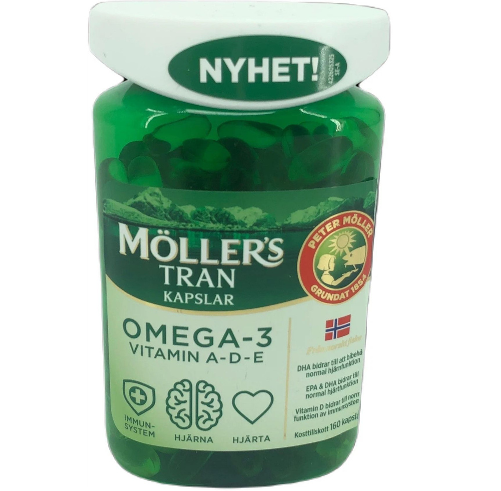 Рыбий жир Mollers Tran Kapslar Omega-3 с витамином A-D-E, 160 капсул ...