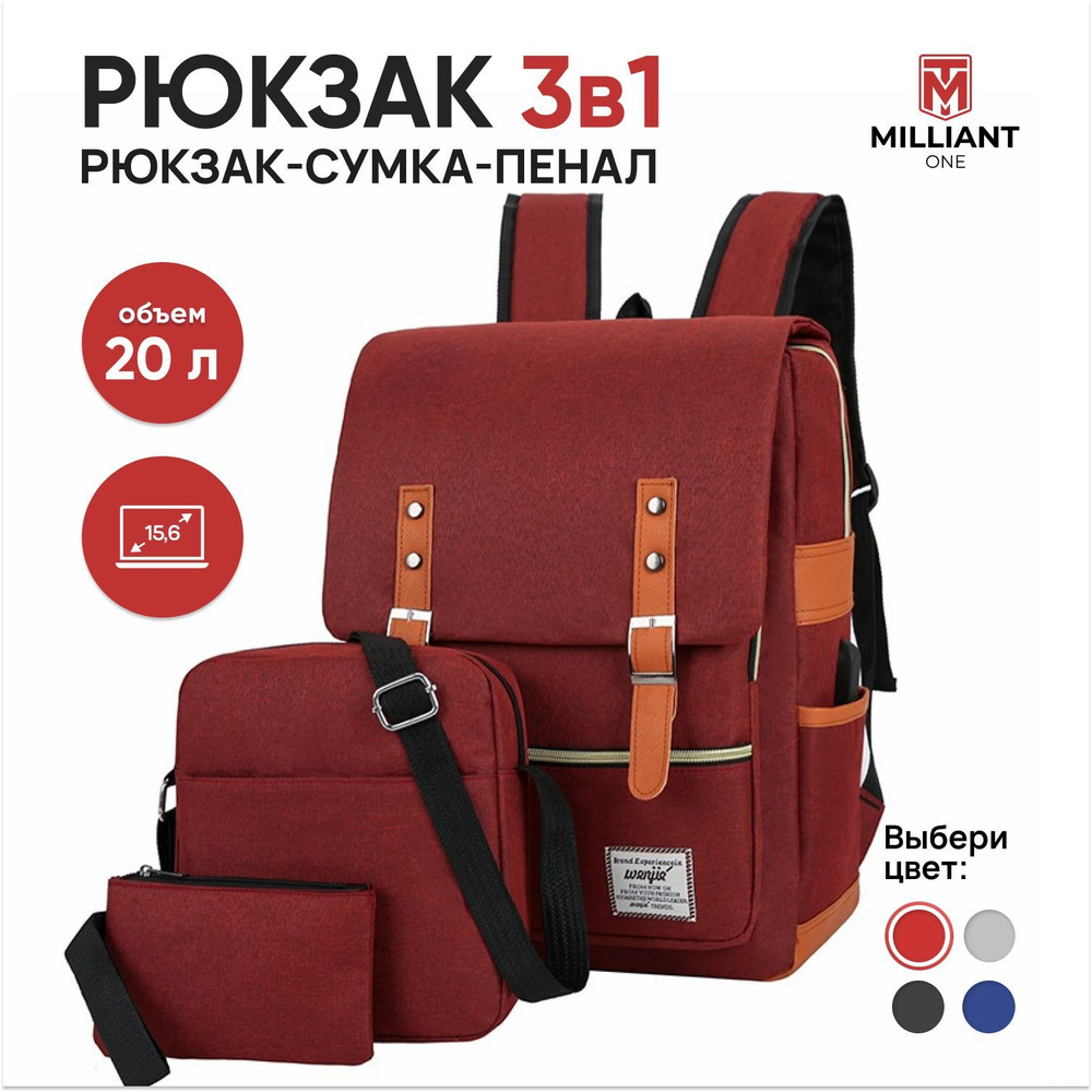 Рюкзак, Miilant One School, рюкзак школьный для мальчиков ( красный ...