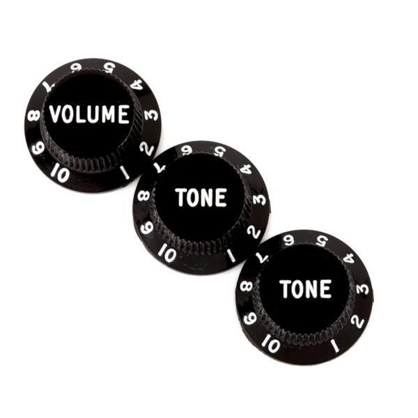 Набор ручек потенциометров Fender 099-1365-000, Fender style, дюймовые, громкость, тон, чёрные #1