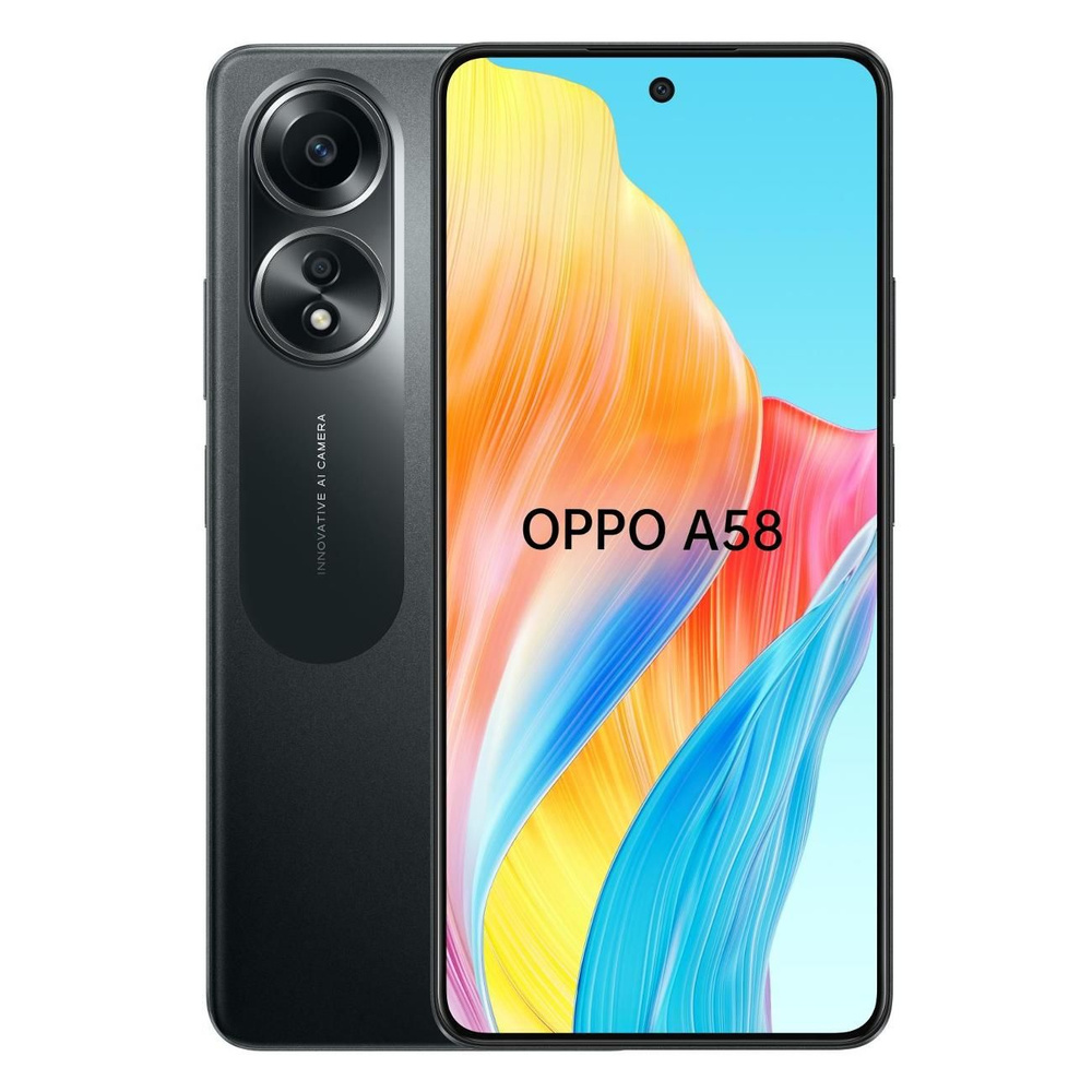 OPPO Смартфон A58 6/128GB блестящий черный 6/128 ГБ, черный