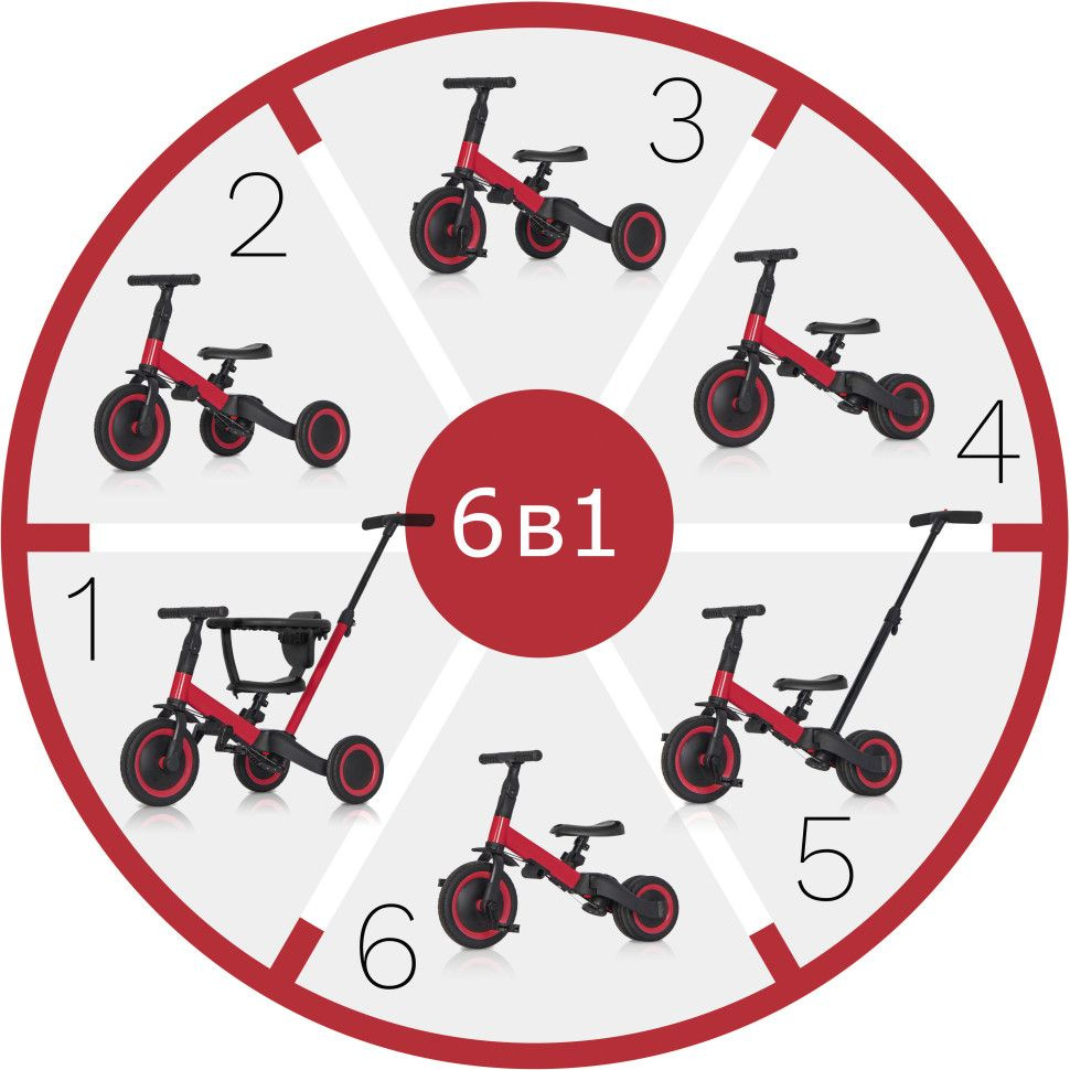 Детский беговел-велосипед 6в1 с родительской ручкой, красный - TR008-RED  #1