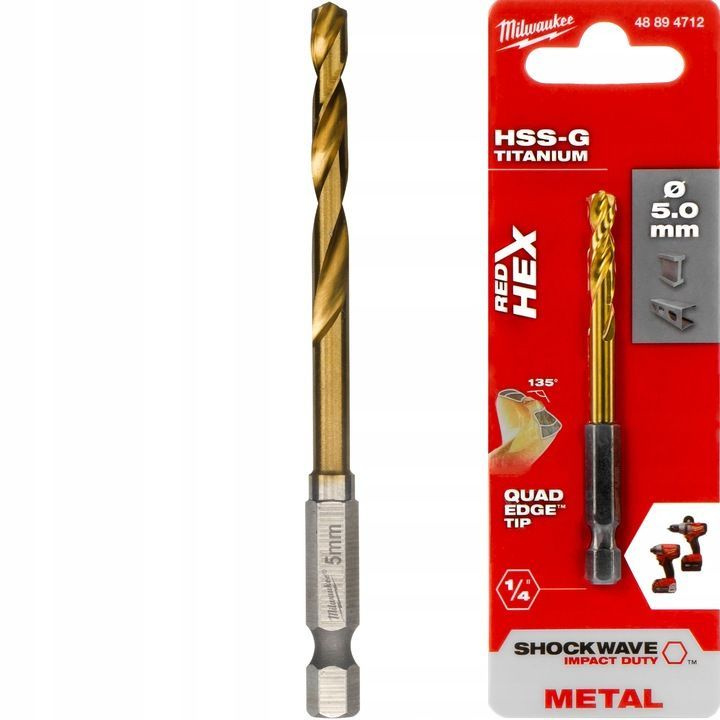 Сверло по металлу RedHEX HSS-G TiN (5х46х93 мм) Milwaukee #1